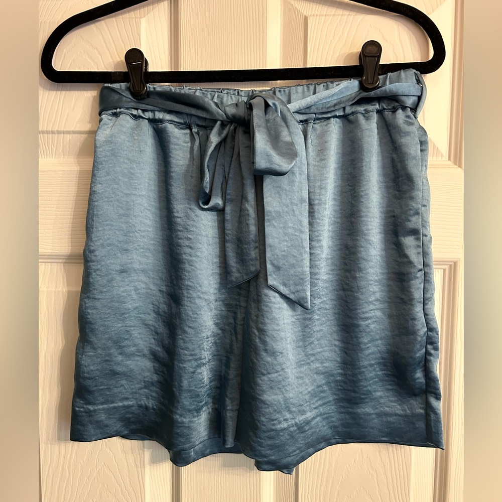 L’Academie x Revolve Blue Satin Tie-Waist Shorts